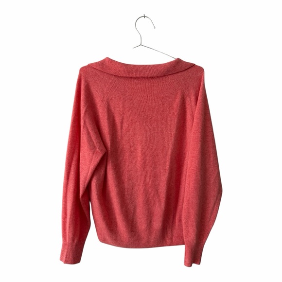 J. Crew Women’s 100% Cashmere Collard V Neck Sweater Pink Grapefruit Medium - Picture 4 of 4